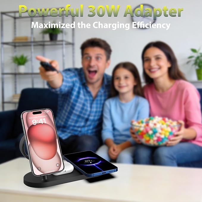Dual Magnetic Phone Wireless Charger 30W 4 in 1 Charging Station for Apple Devices Charging Stand for iPhone 17/16/15/14/13/12 Series Support for Apple Watch11/10 for AirPods4