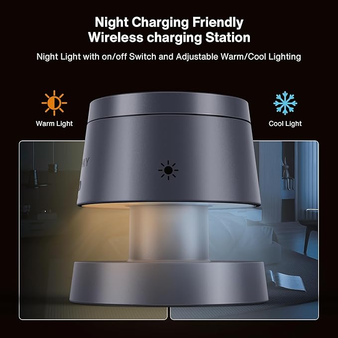iVANKY 4 in 1 Wireless Charging Station with Mushroom Light for MagSafe Magnetic Charger, Travel Stand 3 in 1 Charge for iPhone 17-11 Pro Max Plus Air, Apple iWatch, Airpods（Includes 33W Adapter） ﻿ ﻿