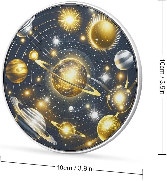 Gold and Silver Space Themed Wireless Charger Aluminum Alloy Frame 10W Fast Charging Pad with Indicator Light 6mm Thin &amp Portable Wireless Charging Pad for Travel Home Office Desk