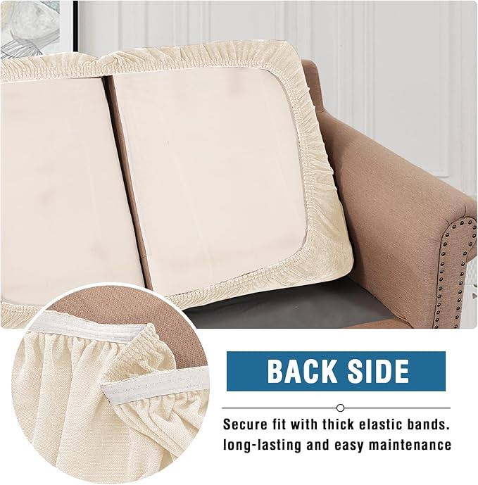 H.VERSAILTEX Chenille Couch Cover High Stretch Armchair Cover Thick Soft Chair Cushion Covers All Seasons Universal Sofa Cover Stretch for Sectional Slipcovers(1 Seater Armchair Cushion Cover,Beige)