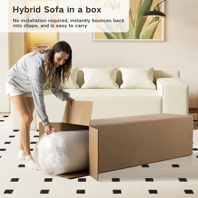 Modular Sectional Sofa, 3 Seater 105" Deep Seat Corduroy Lounge Sofa with Movable Cushions, Modular Couch for Small Spaces, Living Room, Bedroom, Apartment, Office - Beige