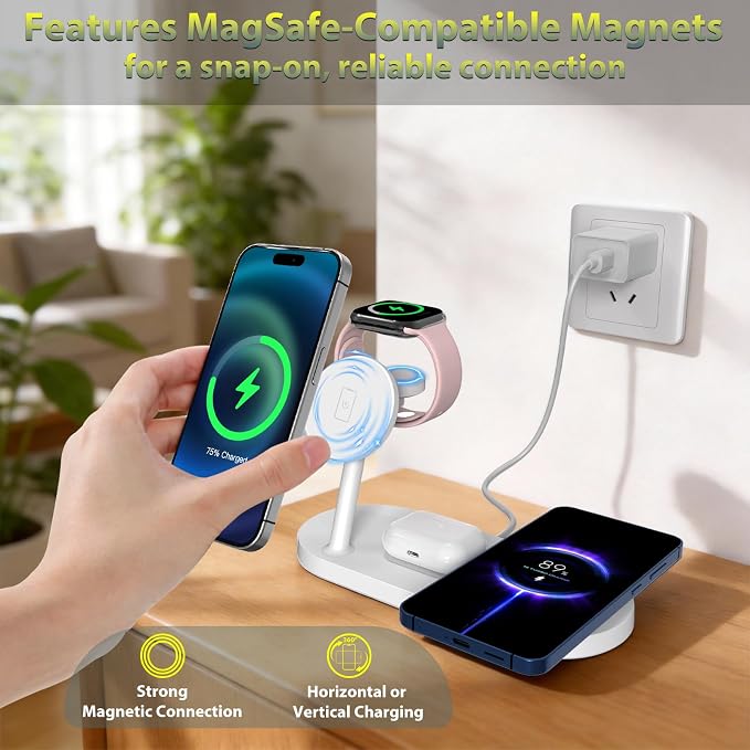 Dual Magnetic Phone Wireless Charger 30W 4 in 1 Charging Station for Apple Devices Charging Stand for iPhone 17/16/15/14/13/12 Series Support for Apple Watch11/10 for AirPods4