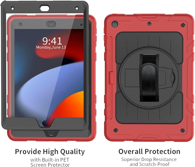 Case for iPad 9th/8th/7th Generation-Built-in Screen Protectorwith Pencil Holder&amp360°Rotating Hand StrapShoulder StrapCase for iPad 10.2 inch 2021-2019(Black)