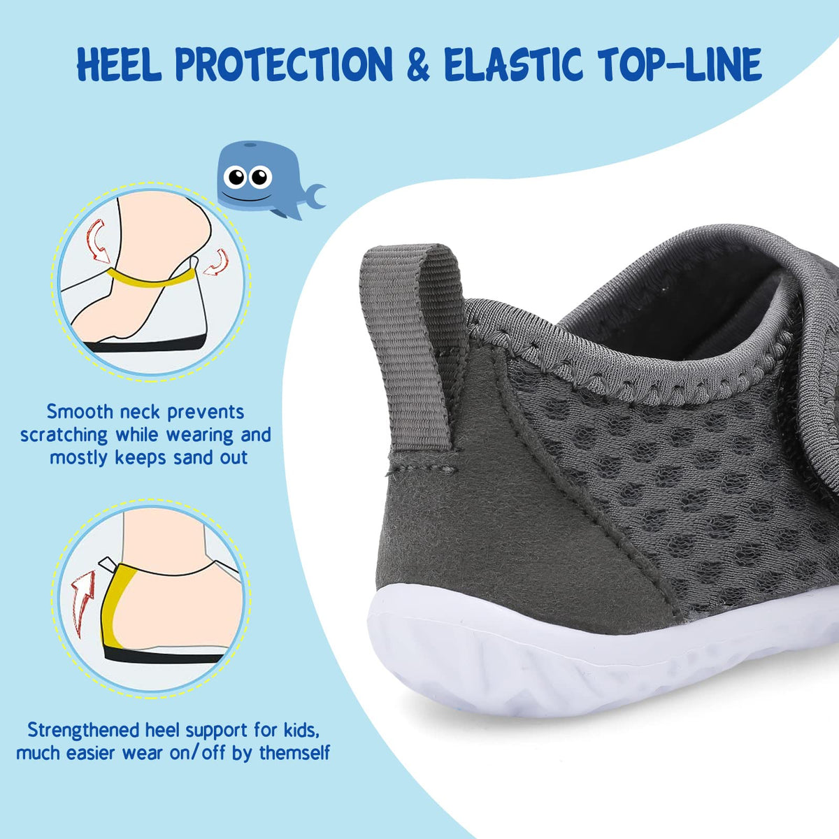 LeIsfIt Toddler Water Shoes Boys Girls Barefoot Aqua Socks Kids Breathable Quick-Dry Swim Shoes for Beach Pool Surf, Dark Grey, 6 Toddler