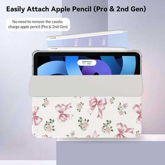 Lovmooful for iPad 9/8/7 Gen Case with Pencil Holder Cute-Bear Flower | Fit for iPad 9/8/7 (10.2-Inch2021/2020/2019 Model9th/8th/7th Generation)Soft TPUTrifold StandProtectiveGirly