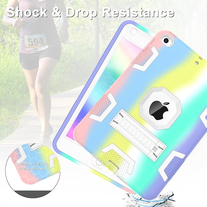 CCMAO iPad mini 5 Case 2019 iPad mini 4 Case 2015 Heavy Duty Shockproof Hybrid Protective Cover for iPad mini 5th/4th Generation 7.9 inch Purple+Green
