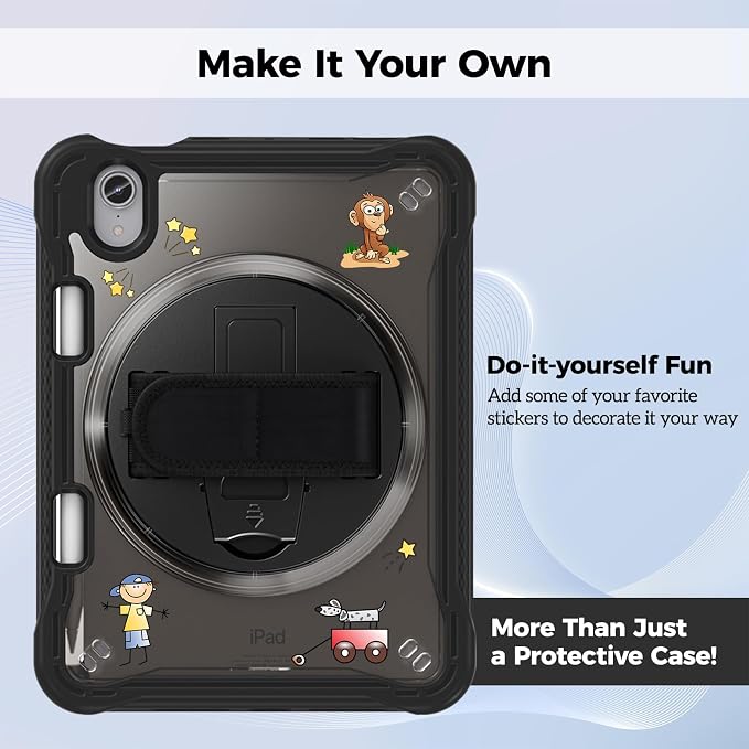 ProCase Rugged Case for iPad mini 7th(A17 Pro) 2024 / 6th Gen 8.3 2021 | Heavy Duty Shockproof Rugged Cover with Hand Strap 360 Degree Rotatable Kickstand Protective for iPad mini 8.3 -Black