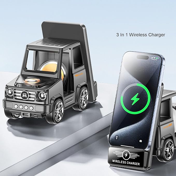 Zopsc Forklift Wireless Charging Station 3 in 1 15W Fast Charger Stand for Smartphone Smartwatch Earbuds