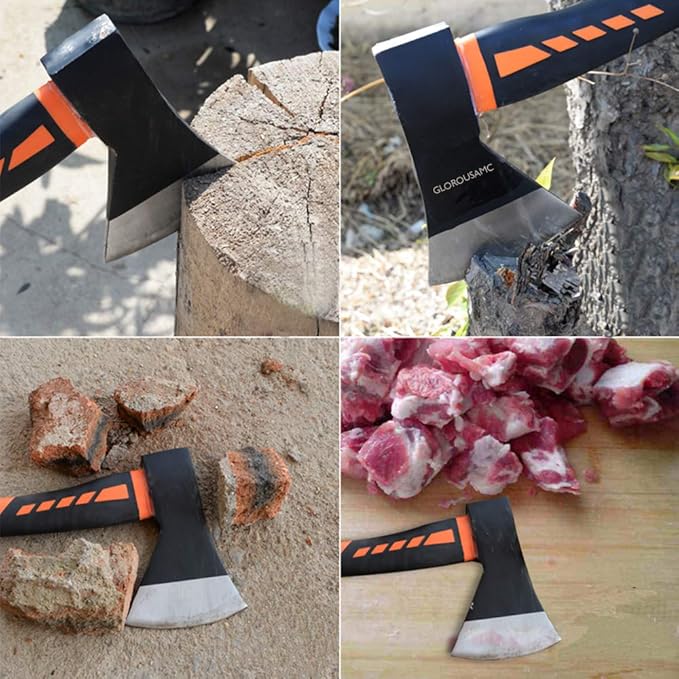 Chopping Axe, 15” Camping Outdoor Hatchet for Wood Splitting and Kindling, Forged Carbon Steel Heat Treated Hand Maul Tool