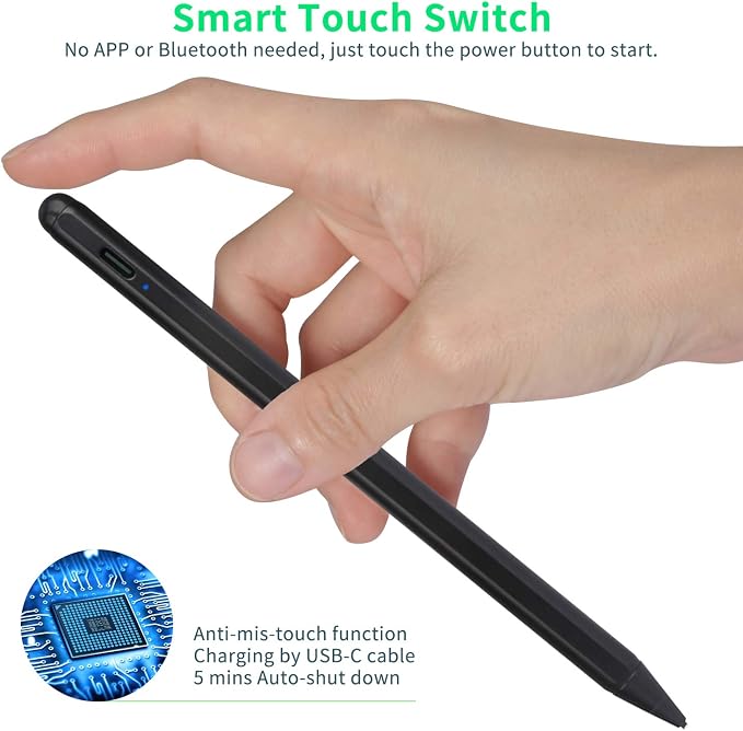 iPhone Stylus Pen Active Capacitive Digital Pencil Stylus for iPhone PenGood for Sketching and Note-Taking Touch Screen Pens with Type-C Rechargeable Black