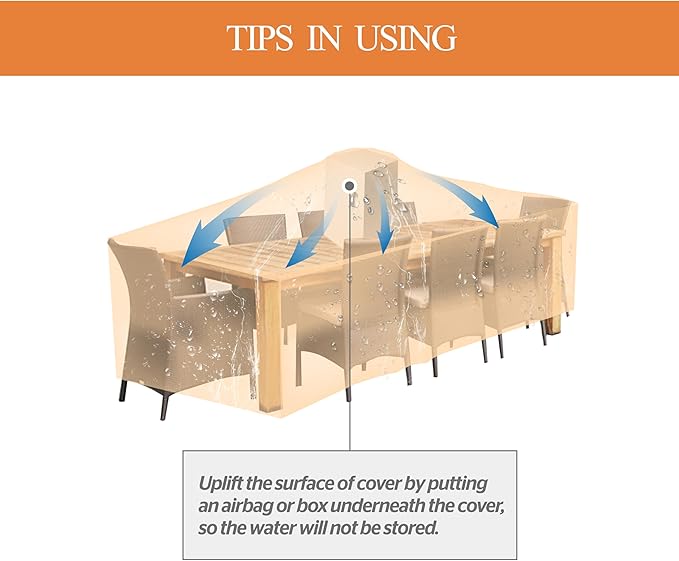 WJ-X3 Large Rectangular Outdoor Table Cover Waterproof, Heavy Duty Patio Furniture Set Cover UV-Resistant, Lawn Sectional Set Cover, High Wind Resistant, Anti-Fading 126W x 84D x 31H Inches, Beige