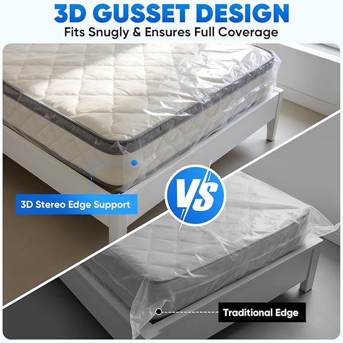 TICONN 2PK Plastic Mattress Bag for Moving Storage, Waterproof Mattress Protector Cover, Heavy-Duty Mattress Moving Supplies (4 mil, Full)