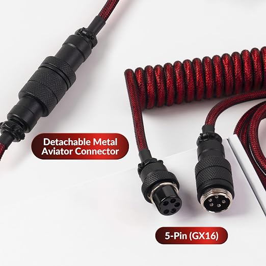 Keychron Premium Coiled USB-C Angled Purple Cable 5-Pin GX16 Detachable Metal Connector USB-A Adapter Double-Sleeved Design for Mechanical Keyboards Charging and Data Sync