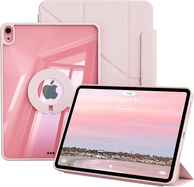 Clear Case for iPad A16 11th Generation 11 inch 2025 &amp iPad 10th Gen 10.9 inch 2022 with Pencil Holder Detachable Magnetic Rotating Transparent Hard PC Back Auto Wake/Sleep Trifold &amp Y Stan