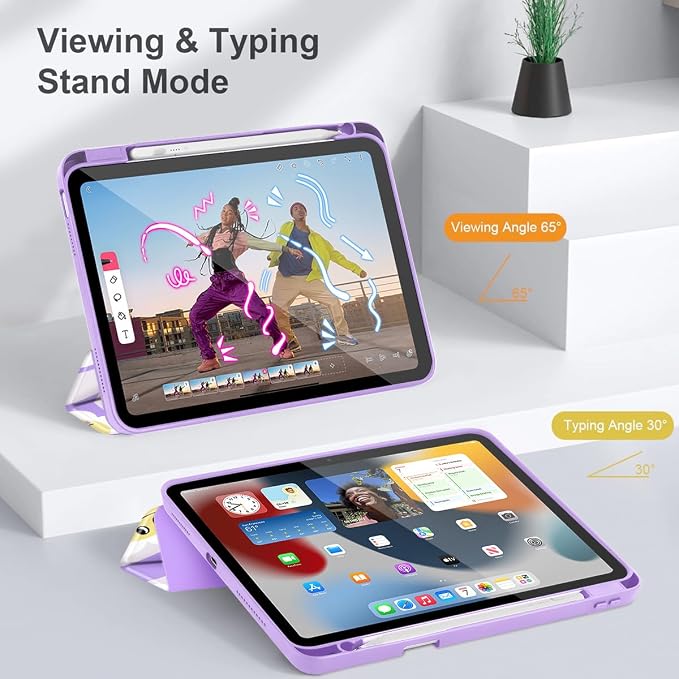 Tuiklol Case for iPad Air 11 Inch M4 2026 / Air 11 Inch M3 2025 / Air 11 Inch M2 2024 / iPad Air 10.9 Inch 2022 2020 Buit in Pencil Holder with Shockproof Cover Clear Transparent Back Black Flower