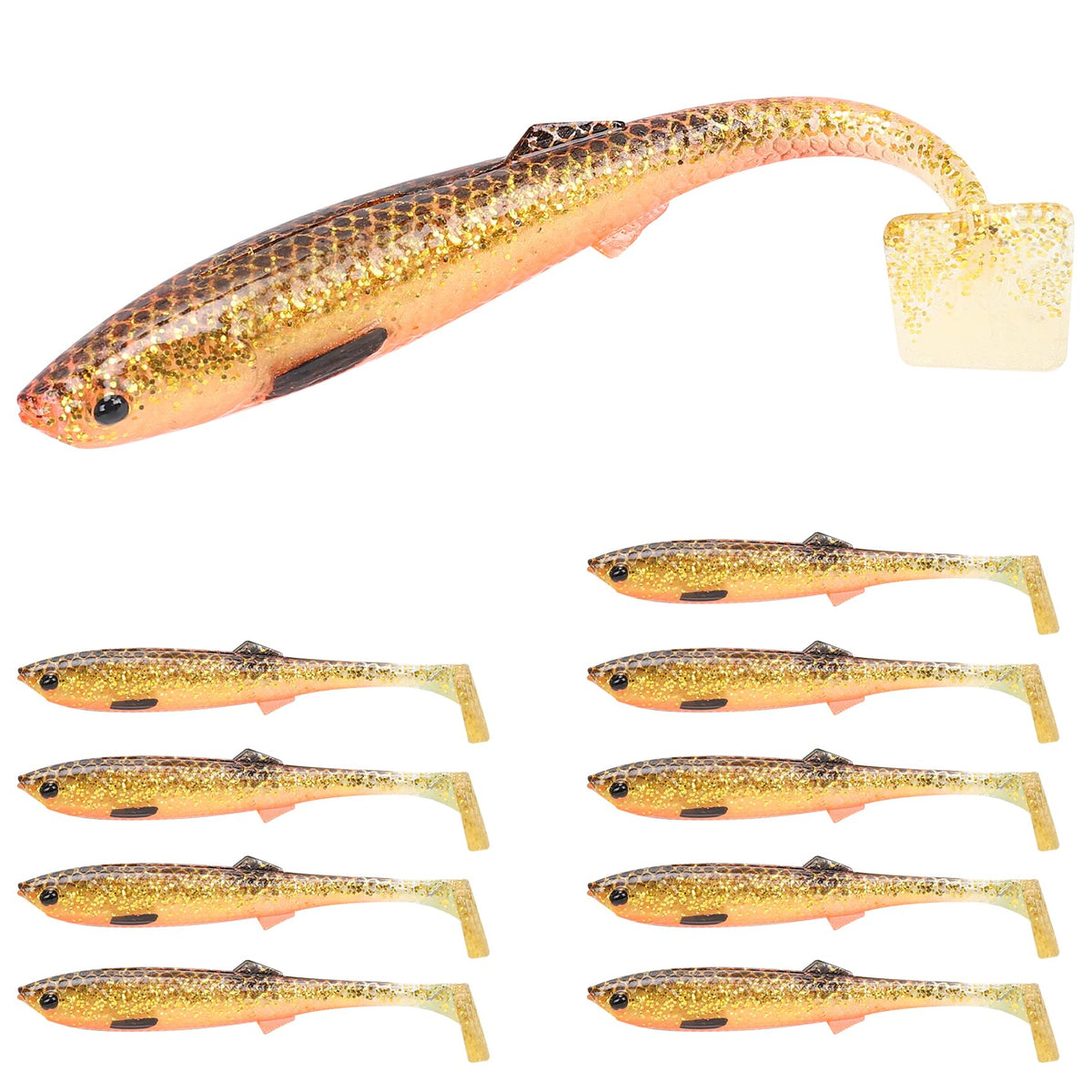 TRUSCEND Hand-Painted Soft Fishing Lures 10PCS, Paddle Tail Swimbaits, Fishing Lures for Bass Trout Crappie Walleye, Durable Plastic Bait for Bass Fishing, Shad Fishing Bait for Freshwater Saltwater