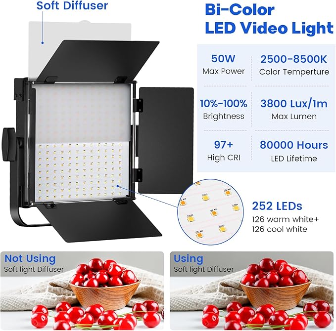 Photography Video Lighting Kit, Upgraded Bi-Color LED Video Studio Lights with Dimmable 2500k~8500k and 79" Light Stand for Camera Photo Recording Filming Stage Shooting Streaming YouTube TikTok