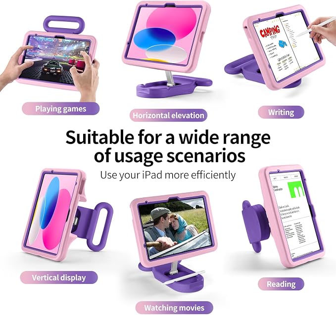 Kids Case for iPad (A16) 11th/10th Gen 10.9'' 2025/2022Adjustable Portrait/Landscape Stand/Drop Proof with HandleChild Friendly Case for iPad Air 11 (M4/M3/M2) 2026/2025/2024 (BlackBlue)
