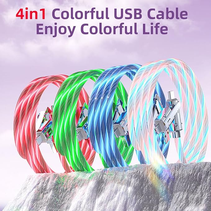 IHAO Multi Ports Charger Cable 3 Combinations in One Cable USB A to USB C/Micro USB PD Fast Charging Cord Lighted Up LED Flowing Compatible with Almost All Kinds of Electric Device-39Inches Blue