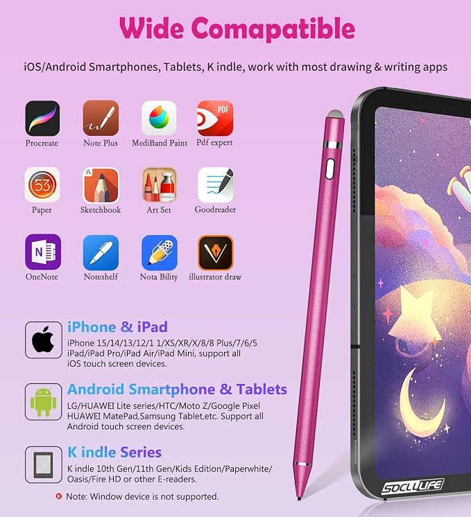 Active Stylus Pen for Touch ScreensDual Pen Tips for iOS &amp Android Drawing &amp WritingHigh Precise Digital Pencil for Apple iPhone 16/15/14/13/12/11/X/8iPad Air/Pro/MiniPhone/Tablet/Sam-sung