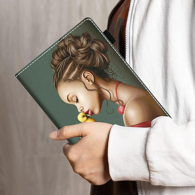 Case for Amazon Kindle Fire HD 10 Tablet 10.1 (9th/7th Generation 2019/2017 Release) - PU Leather Folio Case with Smart Auto Wake/Sleep African American Girl