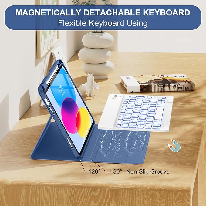 Soke for iPad (A16) 11th/10th Gen Case with Keyboard Black Marble | For iPad 11/10.9 inch(2025/2022) 7 Color Backlight Magnetic wireless Detachable Keyboard Case Built-in Pencil Holder