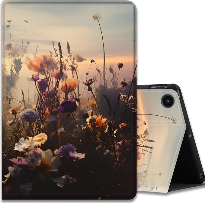 Case for Samsung Galaxy Tab A11 + Plus/A9 + Plus 11 Inch 2025/2023 Ultra-Thin Multi-Angle Protective Cover with Auto Sleep/Wake Black Cat and the Blue Flower