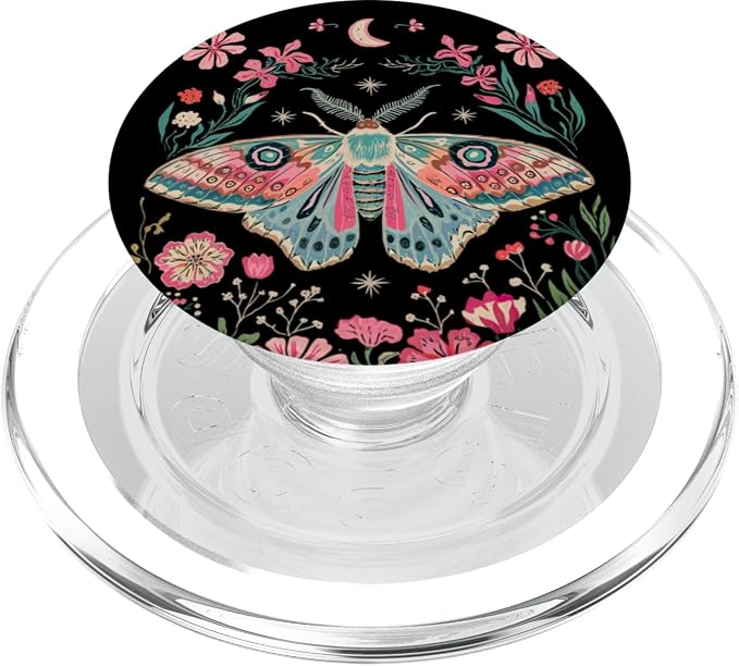 Aesthetic Pink Blue Luna Moth Butterfly Flower Witchy Moon PopSockets Adhesive PopGrip