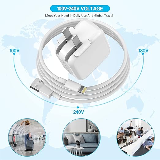 For iPad Charger [ Apple MFI Certified ] 10FT Long for iPad Chargers Lightning Cord Cable Fast Charging USB Wall Charger Block Foldable Plug for iPad7/ 8/9 GenerationiPadAiriPadMini iPadProiPhone