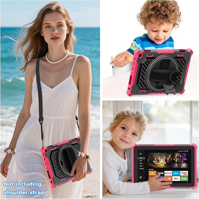 for Flre HD 8 &amp 8 Plus Case 12th/10th Generation (2024/2022/2020 Release) with 360 Kickstand Hand Strap for Kids