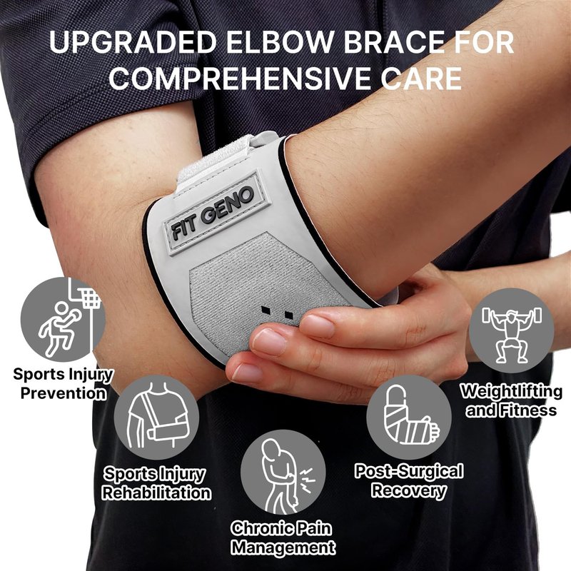 Fit Geno Elbow Brace for Tennis & Golfer's Elbow: Forearm 10''-15.5'', 1 Pack, Black