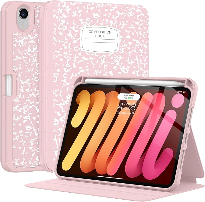 Case for iPad mini 7 (A17 Pro) 2024/Mini 6 2021 8.3-Book Black | Slim Lightweight Folio Stand Case Auto Wake/Sleep Soft TPU Back Cover with Pencil Holder for iPad mini 7th/6th Generation