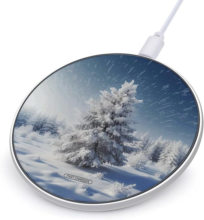 Snow Pine Tree Christmas Wireless Charger with Aluminum Alloy Frame Qi Certified Fast Wireless Charging Pad 10W Charging Station Portable Phone Charger for All Wireless Charging Phone