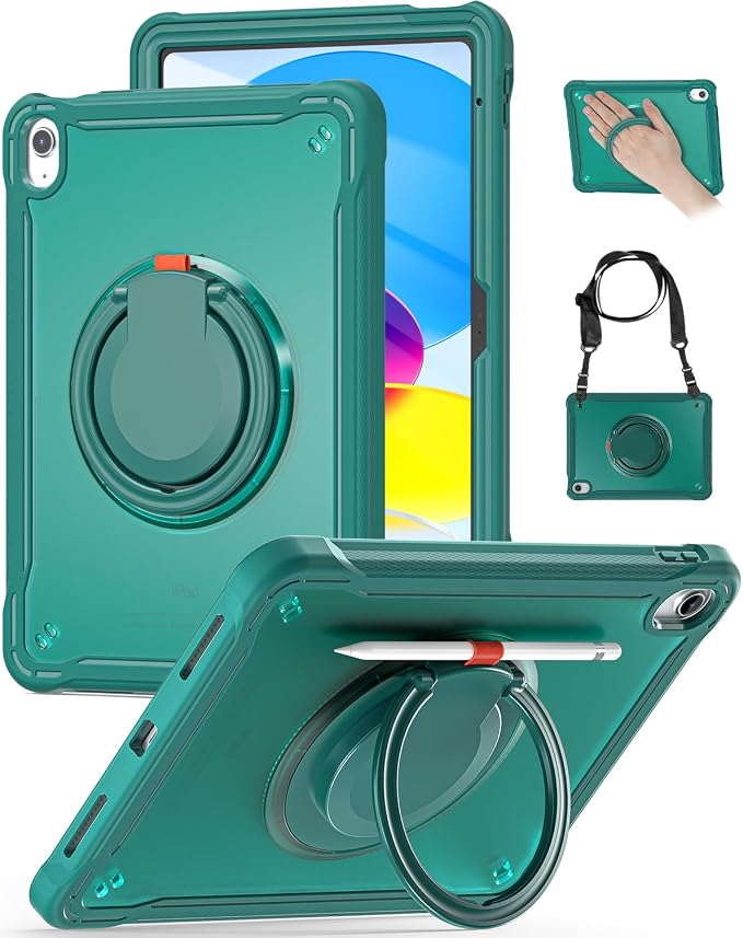 BRAECN for iPad (A16) 11th/10th Generation Case 11 inch 2025/10.9'' 2022 Handle Protective Cover 360 Rotating Ring Stand Shockproof Dropproof Case for Kids Kickstand &amp Pencil Holder &amp Shoulde