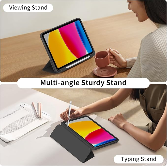 Case for iPad 11th Generation A16 Chip (2025) iPad 10th Generation Case 10.9-inch (2022) Trifold Stable Stand Protective Soft TPU Back Cover with Pencil Holder Black