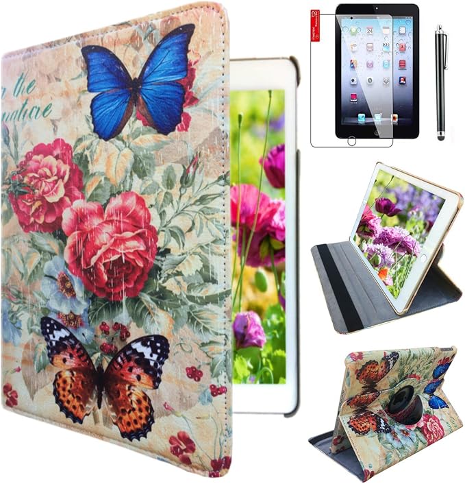 Case for iPad Air 1st Generation Models A1474 A1475A1476 360 Rotating Stand with Wake Up/Sleep Function Also for iPad 6th 5th Air2nd Generation 9.7 inch case (Art Flower)