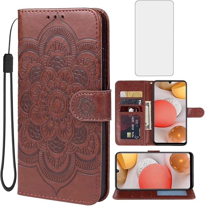 Case for Galaxy A42 5G Case Galaxy M42 5G SM-A426 Wallet Case with Tempered Glass Screen Protector Leather Flip Credit Card Holder Stand Phone Cover Cases for Samsung Galaxy A42 5G Blue
