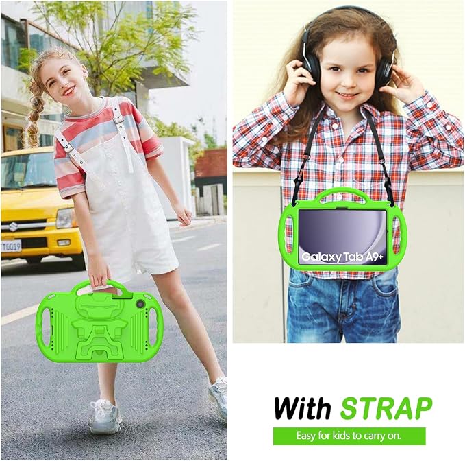 Kids Case for Samsung Galaxy Tab A11+ Plus/A9+ Plus 11 Inch Case with Strap Shockproof Lightweight Handle Stand 2025/2023 Model with Lanyard Black