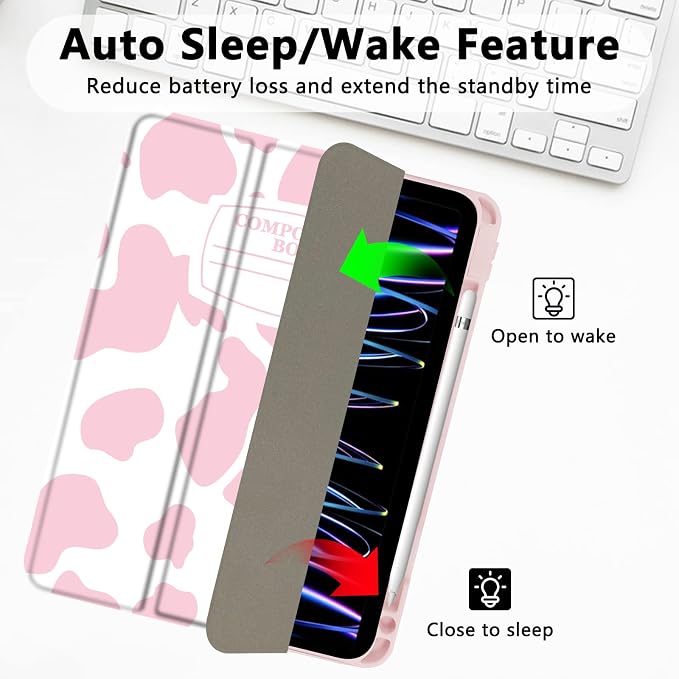for iPad Pro 11 Inch Case 2022(4th Gen)/2021(3rd Gen)/2020(2nd Gen) with Pencil Holder TPU Shockproof Frame and Protective Leather Cover [Auto Sleep/Wake] Black Cow