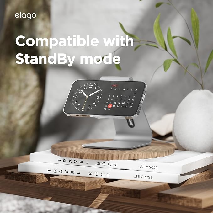 elago MS4 Charging Stand for MagSafe Charger | Aluminum Stand for iPhone Series Designed for iOS17 Standby Mode (Cable Not Included) (Black)
