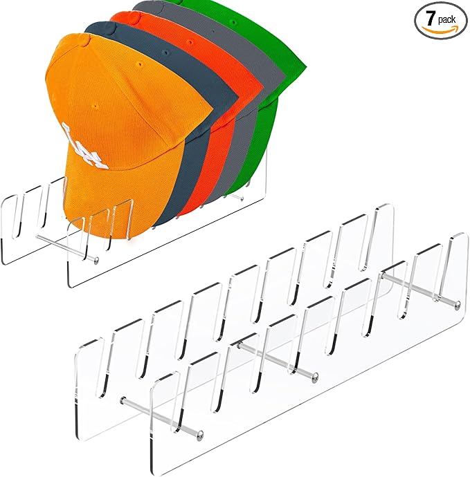 Hat Stand Organizer for Baseball Caps, Acrylic Hat Holder & Rack, 7PCS Clear Stand for 56 Caps, Ideal for Bedroom, Closet, Dresser, Office and Entrance (7)