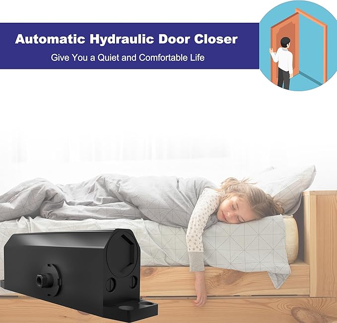 Jayseon Automatic Door Closers Commercial Door Closer for Home, Hydraulic Auto Closers Silent for Residential or Light Commercial, Aluminum Black