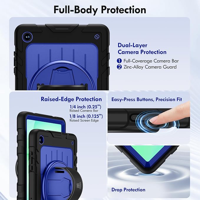 Case for Galaxy Tab A11 Plus 11 Inch 2025 and Galaxy Tab A9 Plus 11 Inch 2023 Heavy Duty Shockproof Rugged Protective Case with 360 Rotating Stand Kickstand Hand Strap and Shoulder Strap