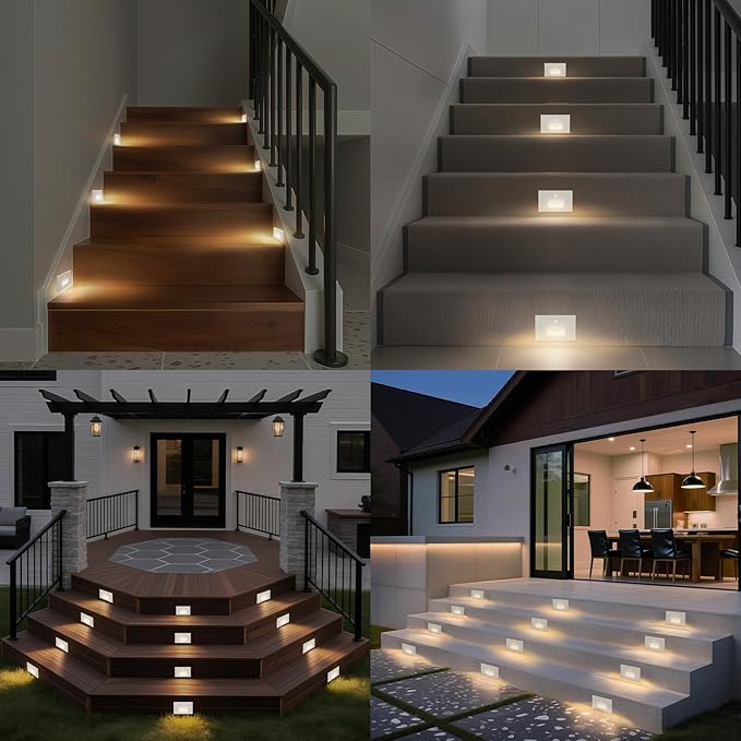Motion Sensor Stair Lights Indoor Outdoor,Dimmable Motion Activated Step Light 3000K/4000K/6000K,Hardwired 120V 3W IP65 Waterproof Outside Stairway Lights,Led Staircase Light- White
