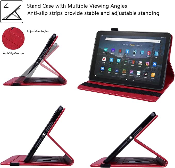 for Kindle Fire HD 8 Tablet (only Fits 10th Generation) &amp Fire HD 8 Plus 8 Case 2020 with Stand/Pencil Holder/Card Pocket/Elastic Band Embossed PU Leather Floral Cover Brown Peacock Flower