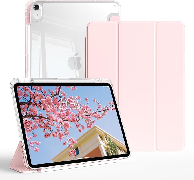 Case for iPad Air 11 Inch M4/M3/M2 Air 5th/4th Gen 10.9 Black | Pencil Holder Slim Trifold Stand Cover Clear Hard Back Shell Auto Sleep/Wake