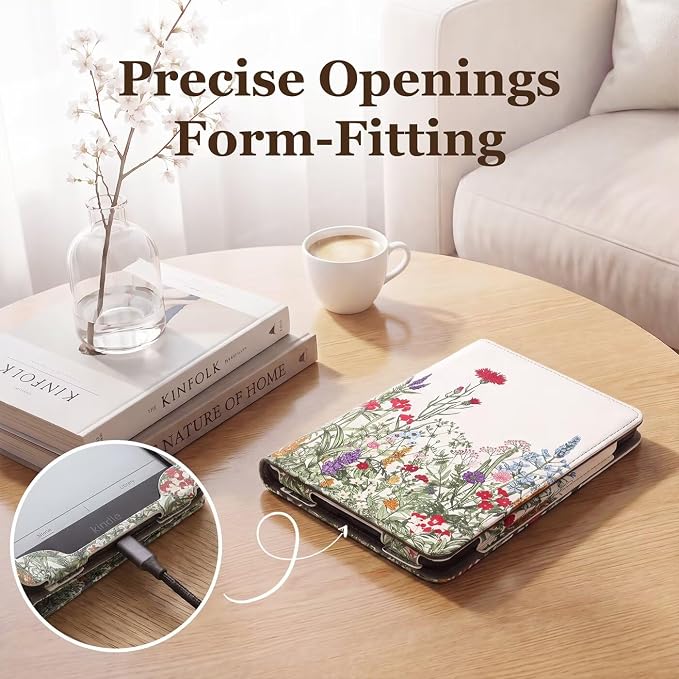 Fancity Case for Kindle Paperwhite 7/6.8 12th/11th Generation 2025 2024 | PU Leather Case with Auto Wake/Sleep Hand Strap for Kindle Paperwhite/Colorsoft Signature Edition 2021 Monet's Garden