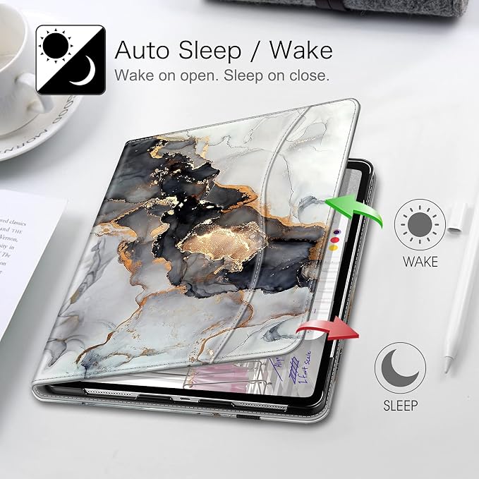 Fintie Multi-Angle Folio Case for iPad Pro 12.9 6th/5th/4th/3rd Generation | Multiple Viewing Angles Pencil Holder &amp Storage Pocket Drop Protection Pencil Charging Auto Sleep/Wake Blooming Hi