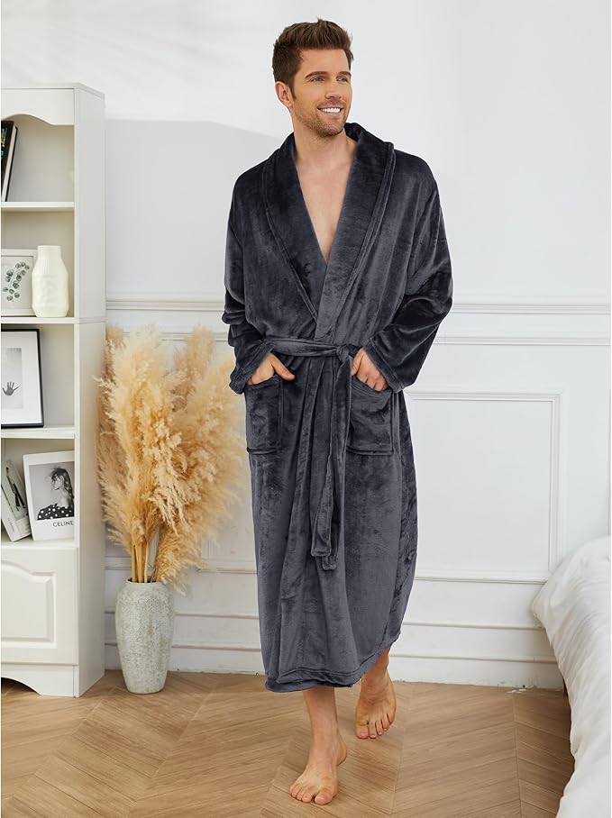 U2SKIIN Mens Fleece Robe Plush Collar Shawl Bathrobe