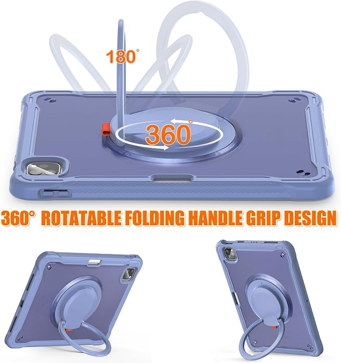 Batianda HaloCarry Case for iPad Pro 11 inch 2025 M5 2024 M4 Lavender Grey | Lightweight Dual-Layer Rugged Case with 360° Rotating Carry Ring Handle Stand and Pencil Holder Reinforced Corner Defen